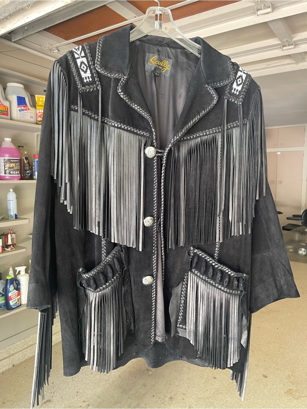 Scully Black Suede Fringe Jacket with Beaded Trim
